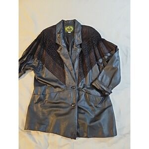 Vtg 80s AVANTI Vintage 80's Black Leather & Animal Print Suede Jacket Sz 1X